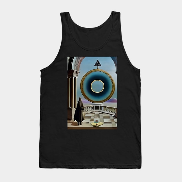 Surrealist painting like digital art of a Wizard in a balcony looking out at the Monad of creation Tank Top by hclara23